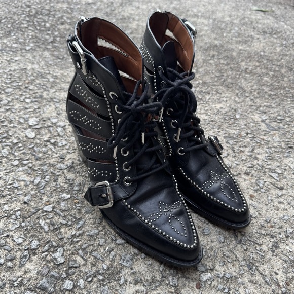 Coach Shoes - Coach Paisley Ankle Boots Luxe Leather Cut Out Studded Womens 7.5 B Black Goth